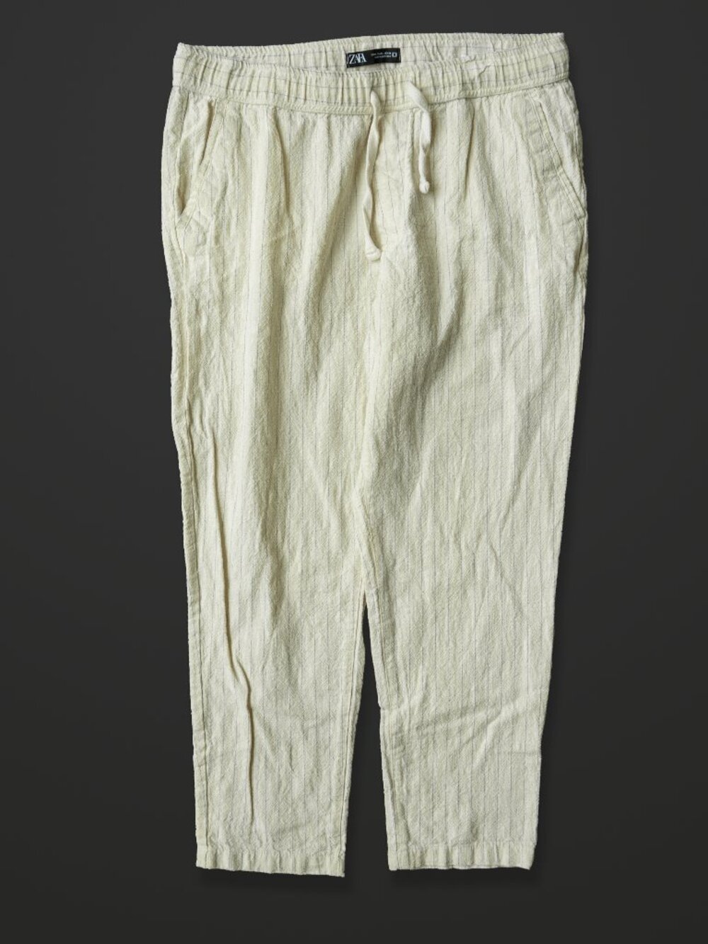 Zara White Pants Cotton Pull On Pinstripe Coastal Beach Lightweight Breathable